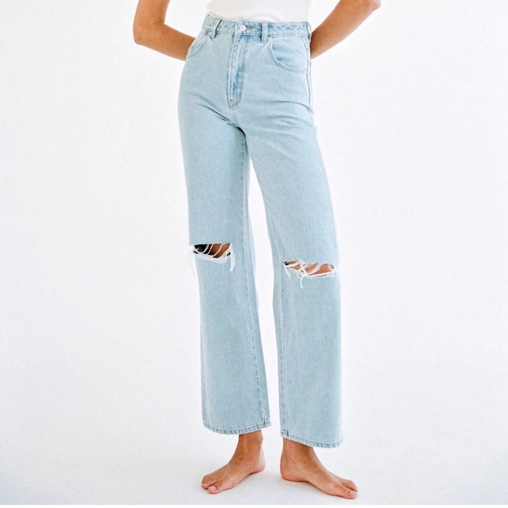 Rolla’s Heidi High-Rise Light Blue Distressed Straight Leg Jeans
